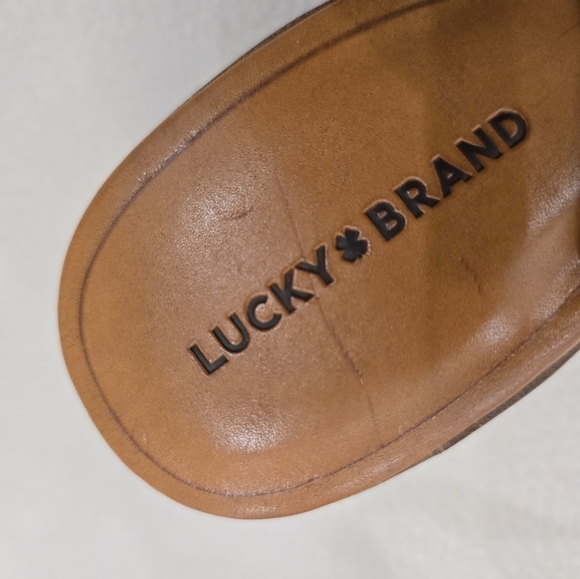 Lucky Brand RHAZY Tan Warm Brown Peep-Toe Slingback Heels Sandals Mules Size 9.5 - Picture 7 of 11